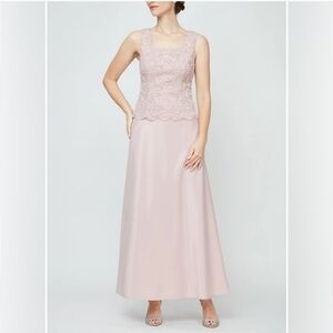 NWT Alex Evenings Women's Blush Lace Overlay Maxi Dress Gown 12